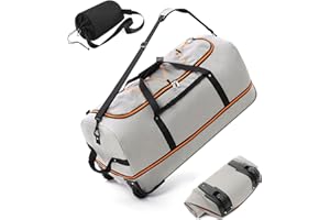 CONTAIL 32”110L Expandable 140L Foldable Rolling Duffle Bag with 2 Inline Wheels,Convertible Waterproof Weekend Travel Bag with Bungee-Cord System,Grey