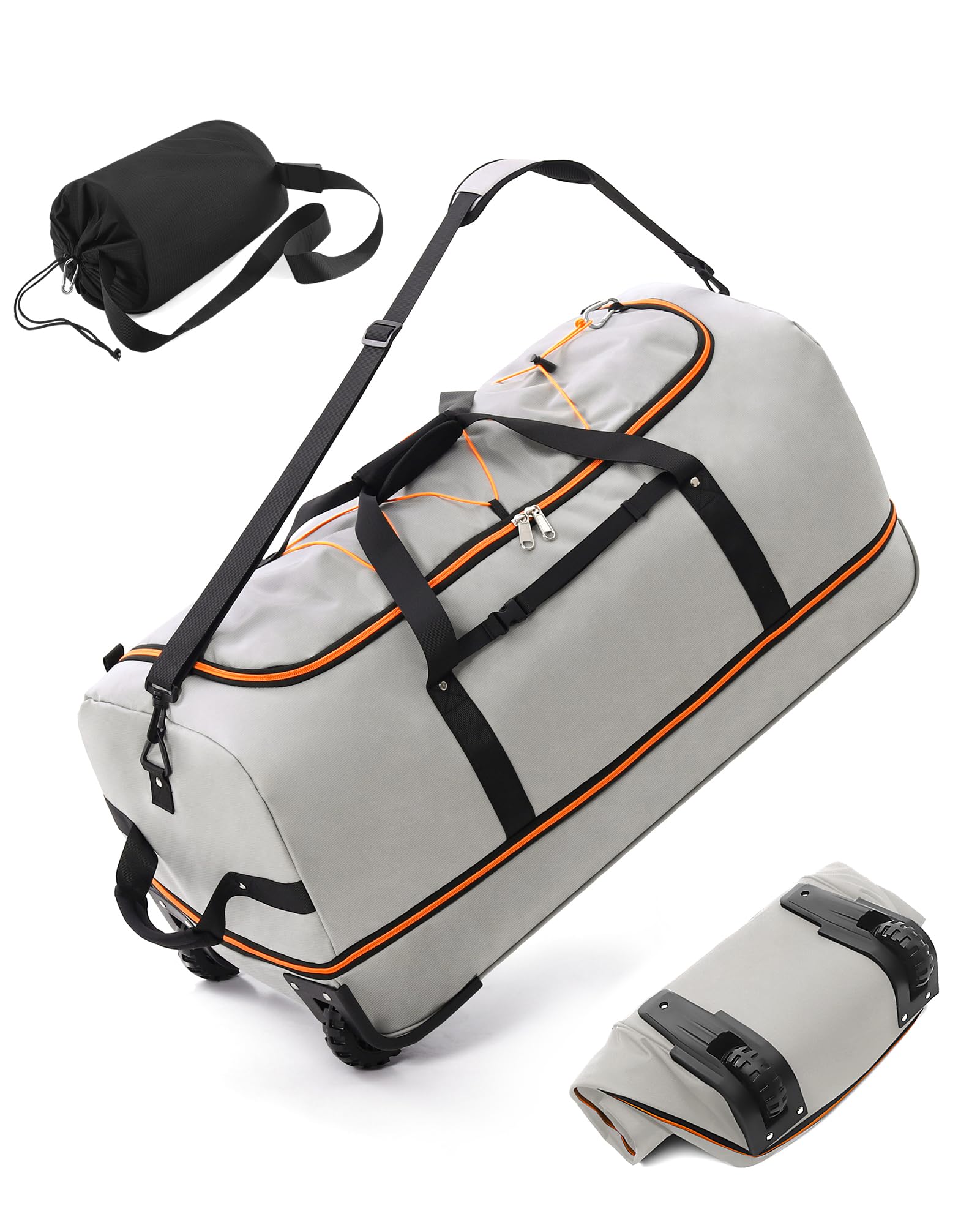 CONTAIL 32”110L Expandable 140L Rolling Duffle Bag with 2 Inline Wheels,Convertible Weekend Travel Bag with Bungee-Cord System,Grey