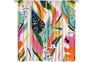 FOCUSBRITE Boho Abstract Window Curtains Mid Century Rod Pocket Modern Leaves Colorful Curtain Drapes Geometric Curtains for Bedroom Living Room Treatment Set 2 Panels,42x45 Inches