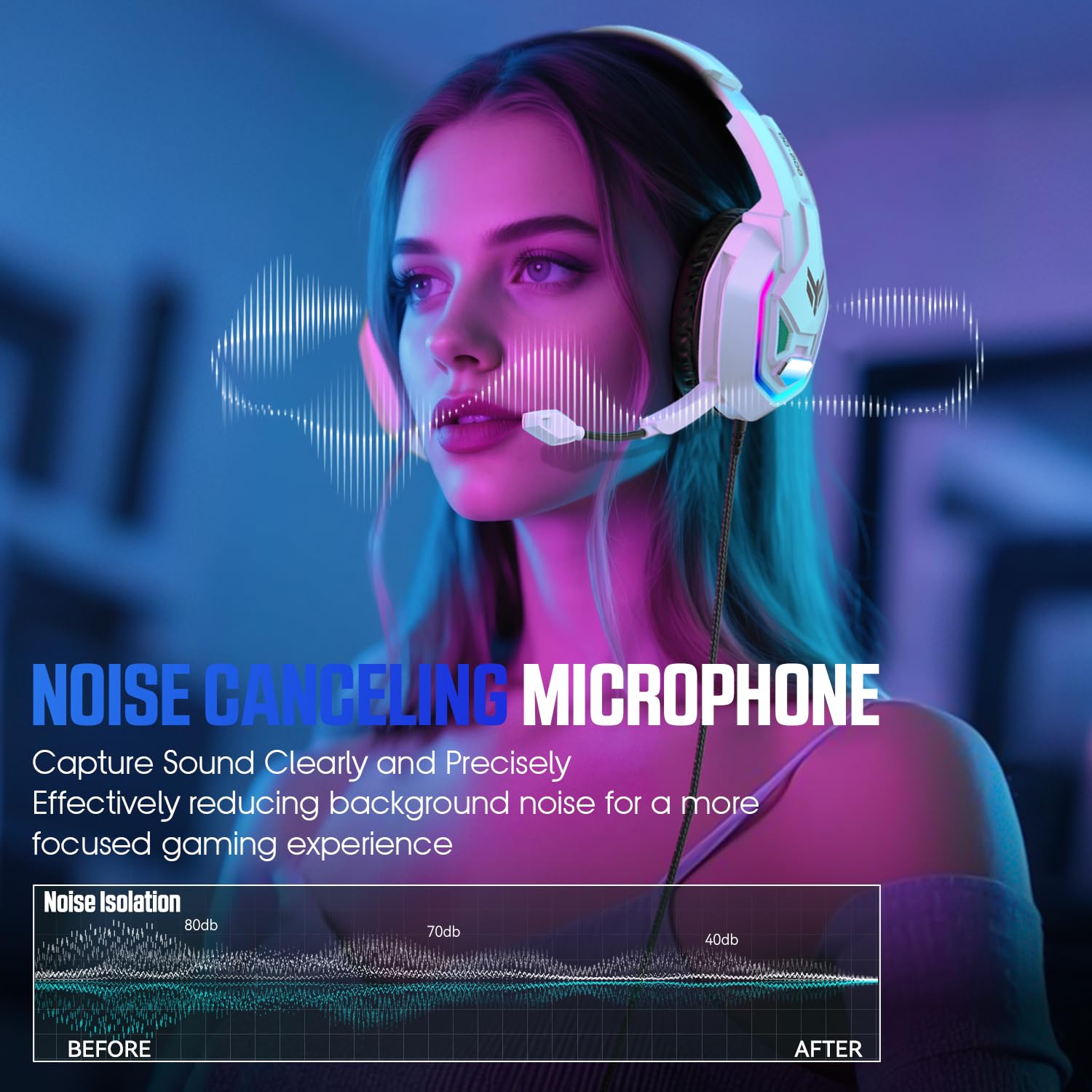 Gaming Headset for PS5, PS4, Xbox Series X|S, Xbox One, PC, Switch, Mac - RGB Over-Ear Headphones with 7.1 Surround Sound, Noise Cancelling Mic, 50mm Drivers & Memory Foam Ear Pads