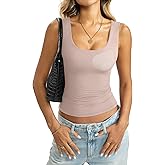 EasyGala Womens Padded Double Lined Tank Tops Scoop Neck Built in Bra Tops Slim Fit Sleeveless Shirts Summer Outfit