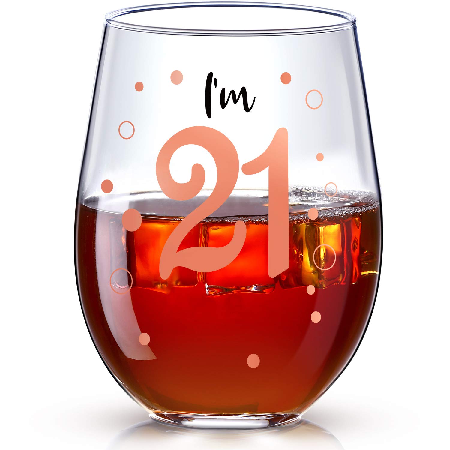 21st Birthday Wine Glass Rose Gold - Funny Present for Girls, Party Decorations Supplies, 17 oz Stemless