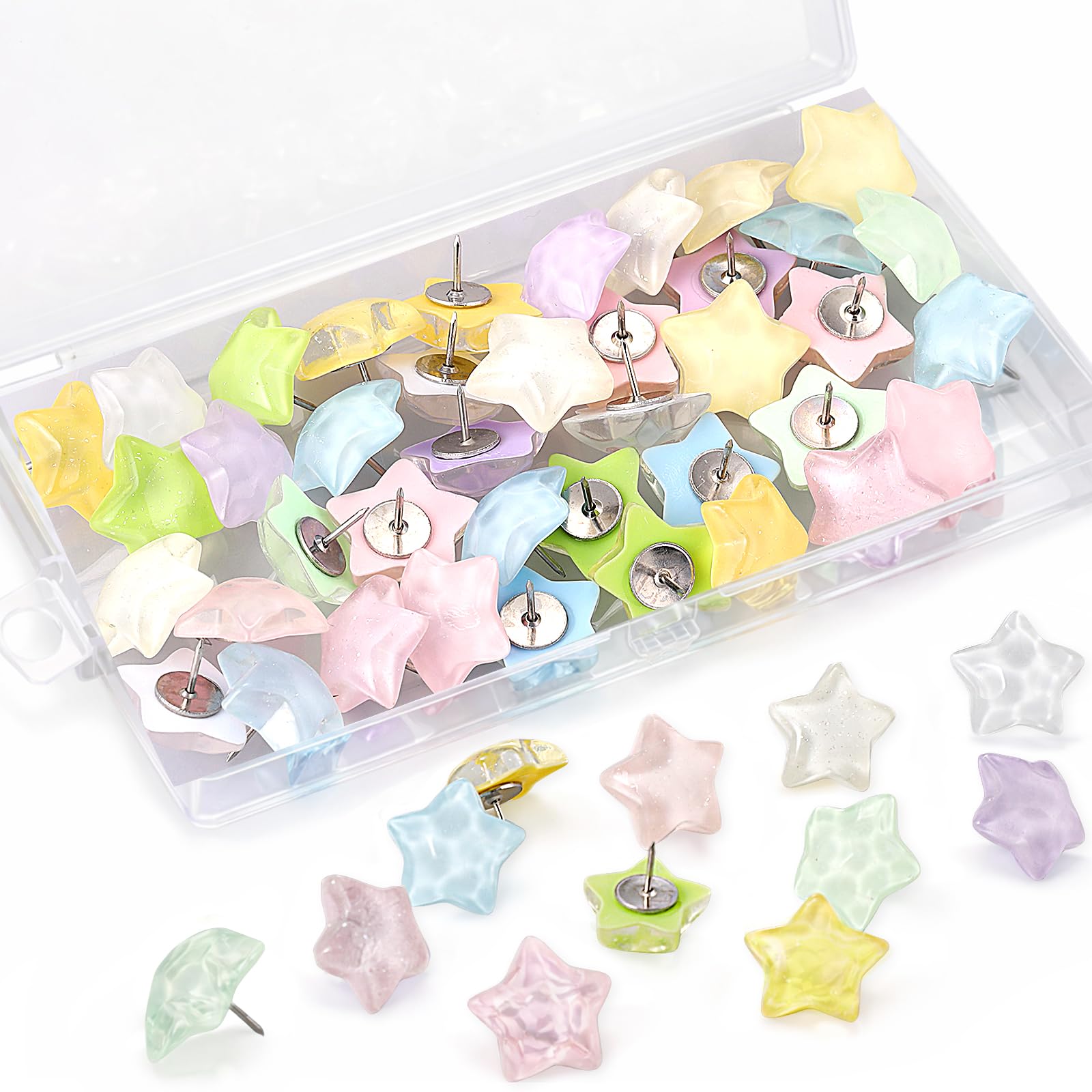 Photo 1 of 40 PCS Star-Shaped Decorative Thumb Tacks Cute Push Pins for Bulletin Board for Wall Cork Board Bulletin Boards with Storage Box
