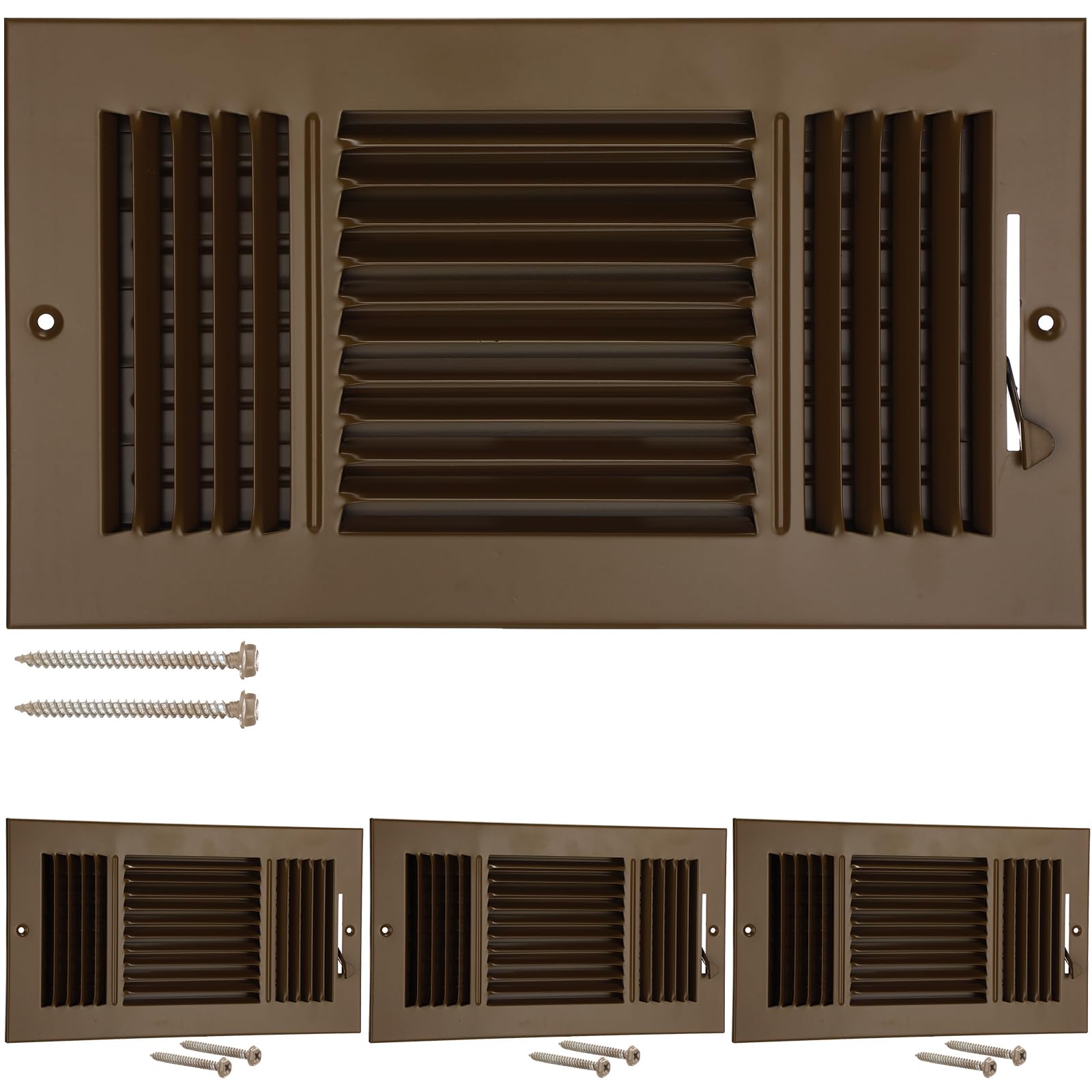 Photo 1 of Wesiti 4 Pcs 12 x 6 Inch Vent Covers for Home Ceiling HVAC Sidewall Air Register 3 Way Vents Wall Register Solid Steel Manual Adjuster for Home Bathroom Toilet Office (Brown)