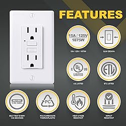 Faith 15A GFCI Outlet, Non-Tamper-Resistant GFI