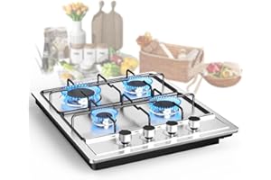 VBGK Gas Cooktop 4 Burner, NG/LPG Dual Fuel Convertible Gas cooktop 30 inch, Built-in Gas Stove Top, Gas Hob with Thermocouple gas stove, 4 burner Propane Cooktop for RVs, Apartments, Outdoor