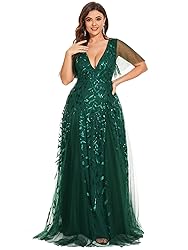 Ever-Pretty Womens Plus Size V-Neck Sequin