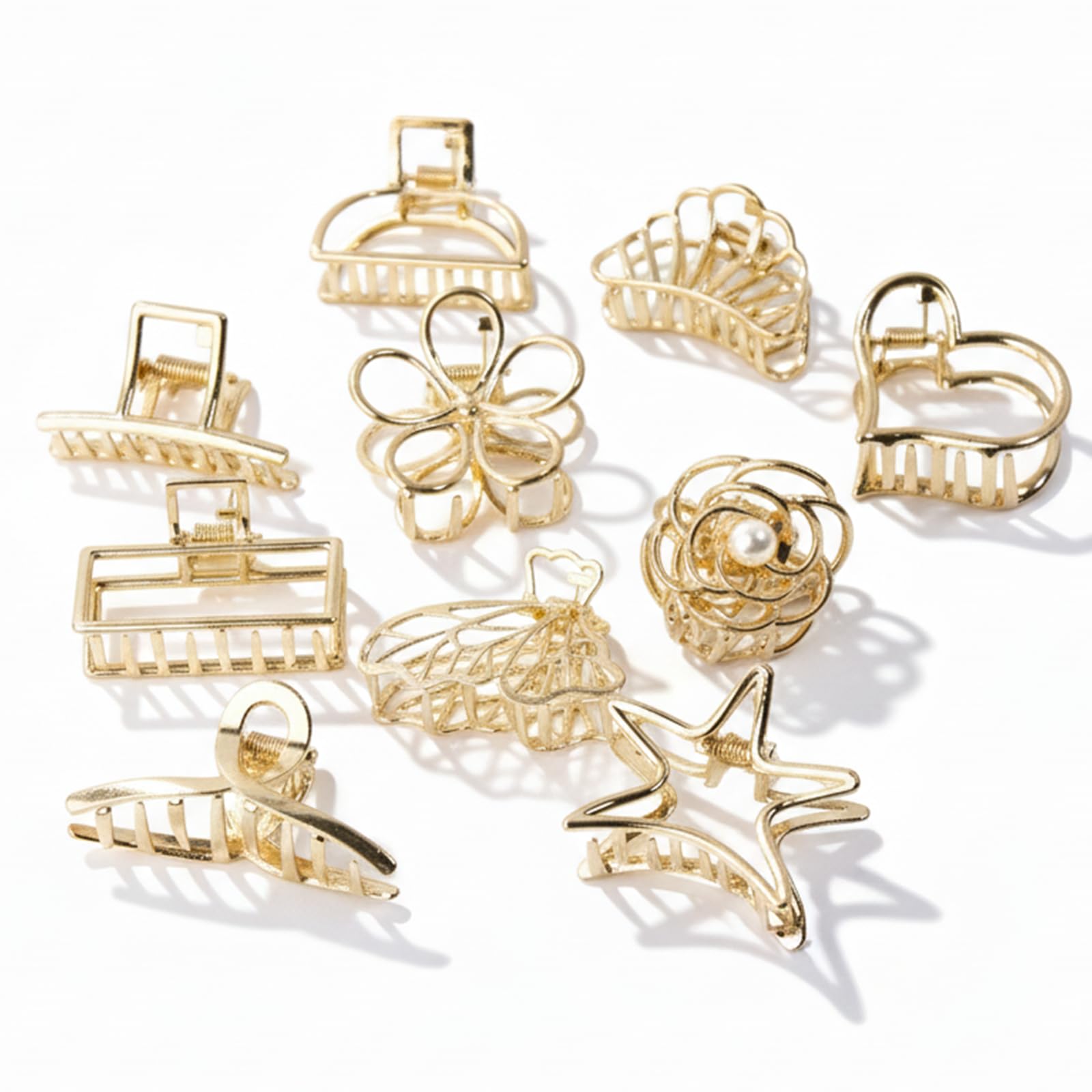 Photo 1 of 10 Pack Gold Metal Hair Clips, Mini Claw Clips Secure Everyday Hair Accessories for Women and Teens, Strong Hold, Stylish and Versatile