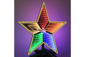MEETYAMOR Christmas Tree Topper, 11 Inches 130 LEDs Lighted Gold 5-Point Star Tree Topper, 3D Infinity Mirror Colorful Lights Sparkling Treetop Christmas Decorations, Winter Xmas Decor Indoor Home