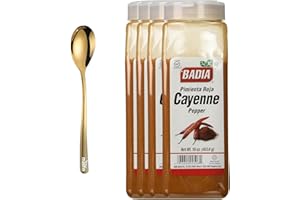 Badia Cayenne Pepper Powder, 16 Oz - Vibrant Ground Cayenne Pepper & Aromatic Cyan Pepper Powder Blend, with Moofin Golden SS Spoon - Perfect for Spicy Recipes, Rich Flavor, Versatile Use in Kitchens