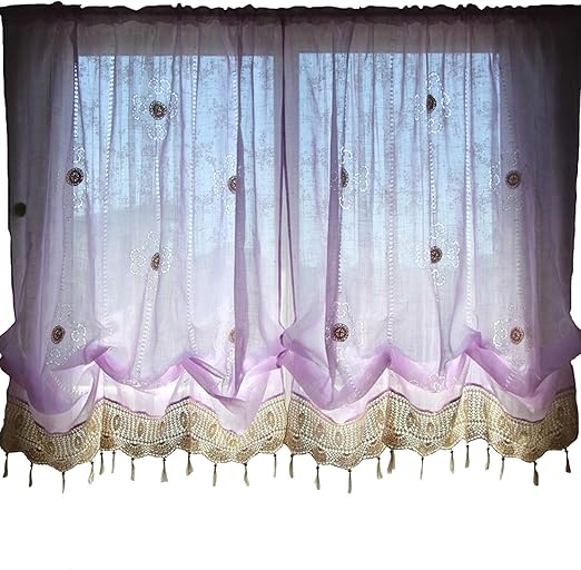 Amazon Com Abreeze Hollow Tassels Curtains Tie Up Shade Sheer