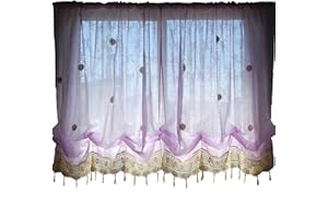 ABREEZE Cutwork Crochet Embroidered Curtain,Tassels Curtains Tie-Up Shade Sheer Curtains Adjustable Valances for Living Room,Light Purple 1Panel
