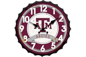 Hanna's Handiworks Texas A&M University Bottle Cap Clock Distressed Vintage Metal Aggies Wall Art – Represent Your NCAA College with TAMU Fan Décor
