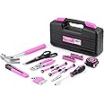 URASISTO 40-Piece Home Tool Kit with Easy Carrying Box, Small Basic Hand Tool Set Perfect for DIY Building, Home Maintenance and Woodworking, Great for College Students - PINK
