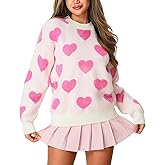 Heart Sweater for Women Valentines Cute Print Crewneck Long Sleeve Oversized Love Sweaters Knit Pullover Tops