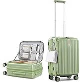 Hanke 20 Inch Expandable Carry On Luggage Airline Approved Top Opening Hard Shell Suitcases with Wheels Lightweight Travel Luggage Carry On Suitcase for Woman Men-Bamboo Green