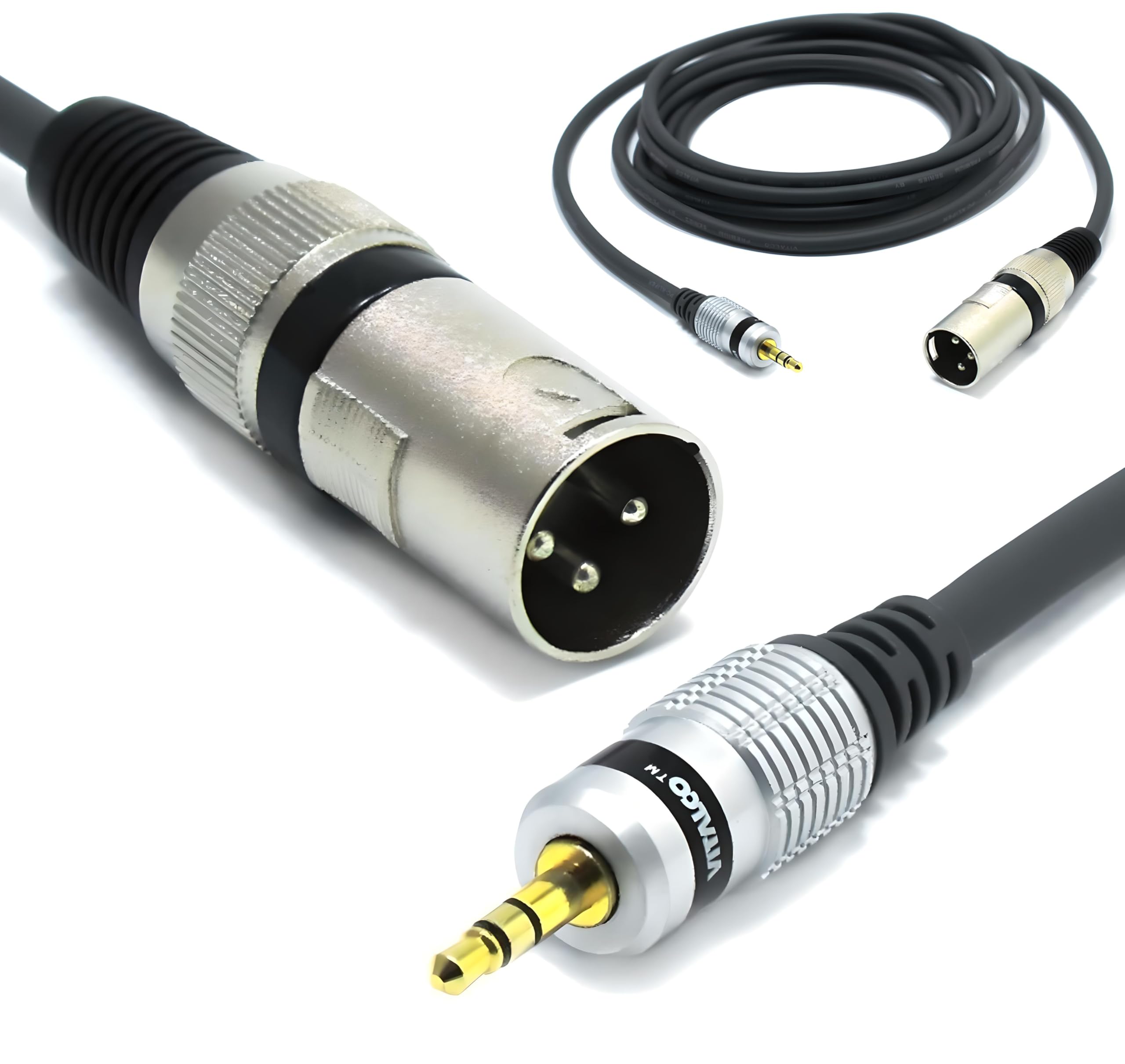 VITALCO XLR Male to Mini Jack 3.5 Mono Cable 3m 3 Pin Microphone to TRS 1/8 Inch Lead