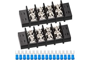 MILAPEAK Terminal Block - 2 Pack 4 Positions 200v-450v 20-30A Dual Row Screw Terminals Strip + 16 PCS Copper Wire Fork Connectors