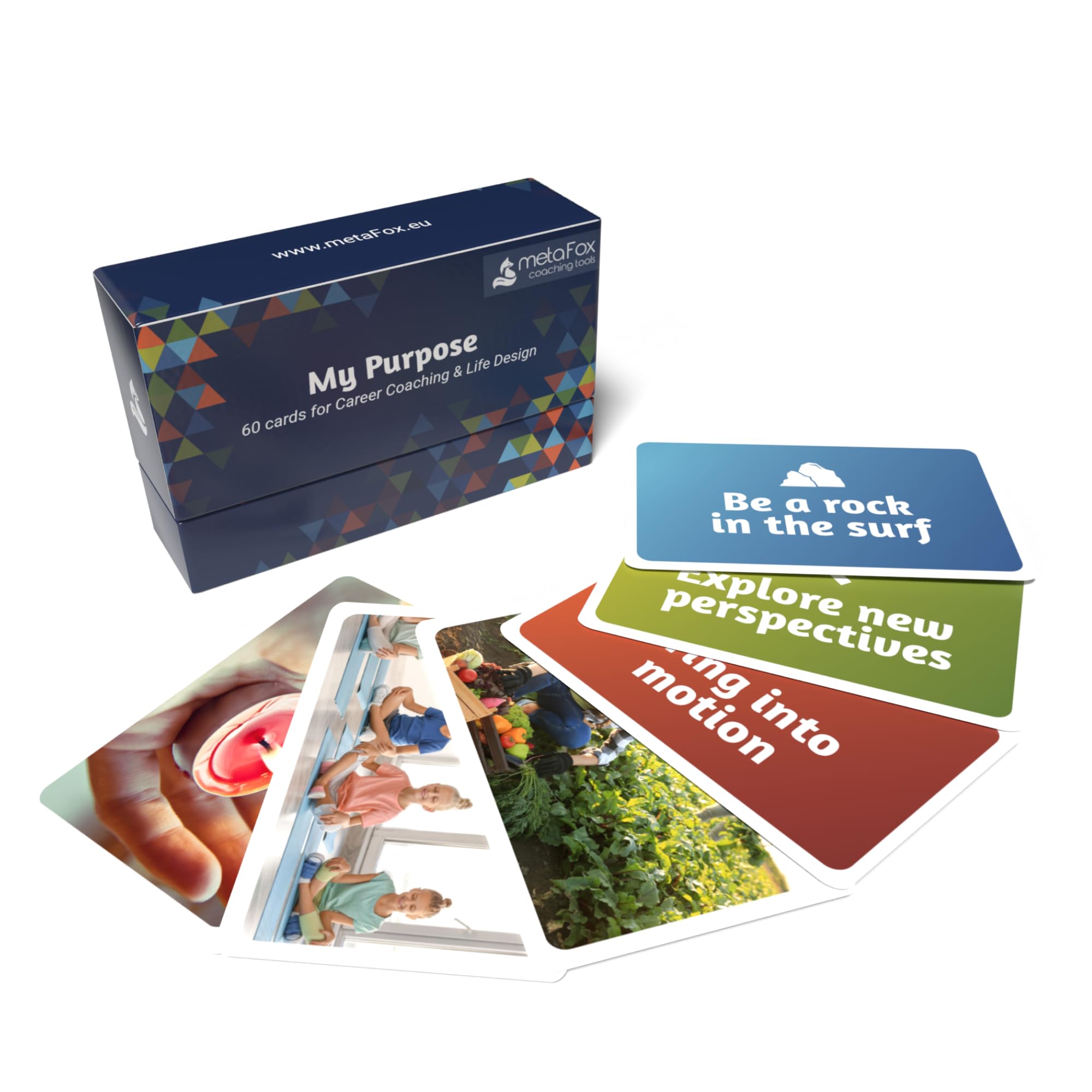 metaFox - My Purpose Cards - 60 Coaching Cards for Finding Purpose, Logotherapy, Career Coaching - Based on Mans Search for Meaning by Viktor E. Frankl