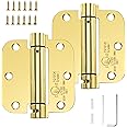 Sophia Self-Closing Door Hinge 3.5 Inch Rounded 5/8 Radius Interior, Spring Loaded Hinge Adjustable Tension for Garage Residential Standard Bedroom Indoor Doors, 2 Pack, Polished Brass