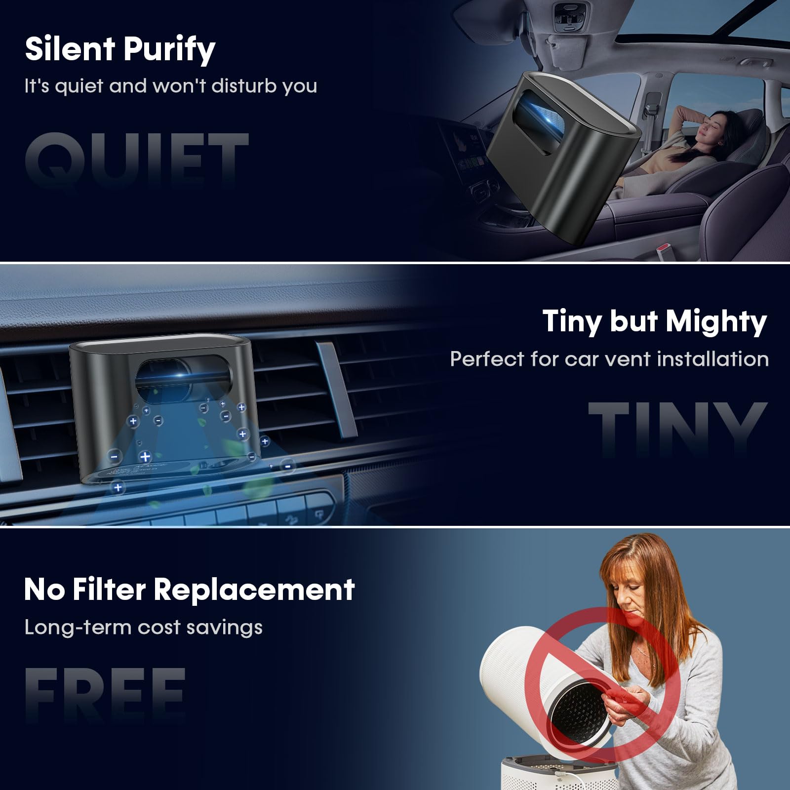 Smart Car Air Purifier Ionizer - Compact, Filter-Free Odor Eliminator for Smoke, Pet Odors and VOCs, Auto On/Off, Silent Operation, Universal Vent Clip Air Freshener for Car, Home, Office Use by Yakry