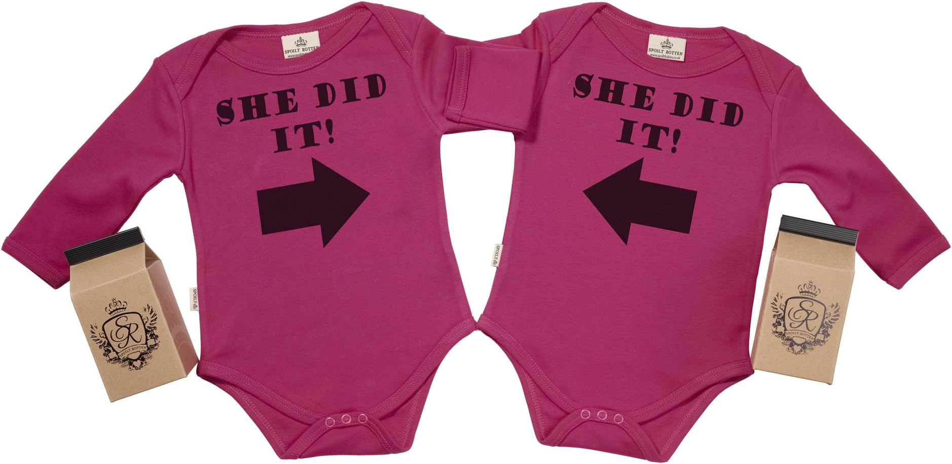 SR - Gift Boxed She Did It & She Did It Organic Baby Girl Twins Clothing - Baby Girl Twins Babygrow Set - Baby Twin Gift - Baby Twins