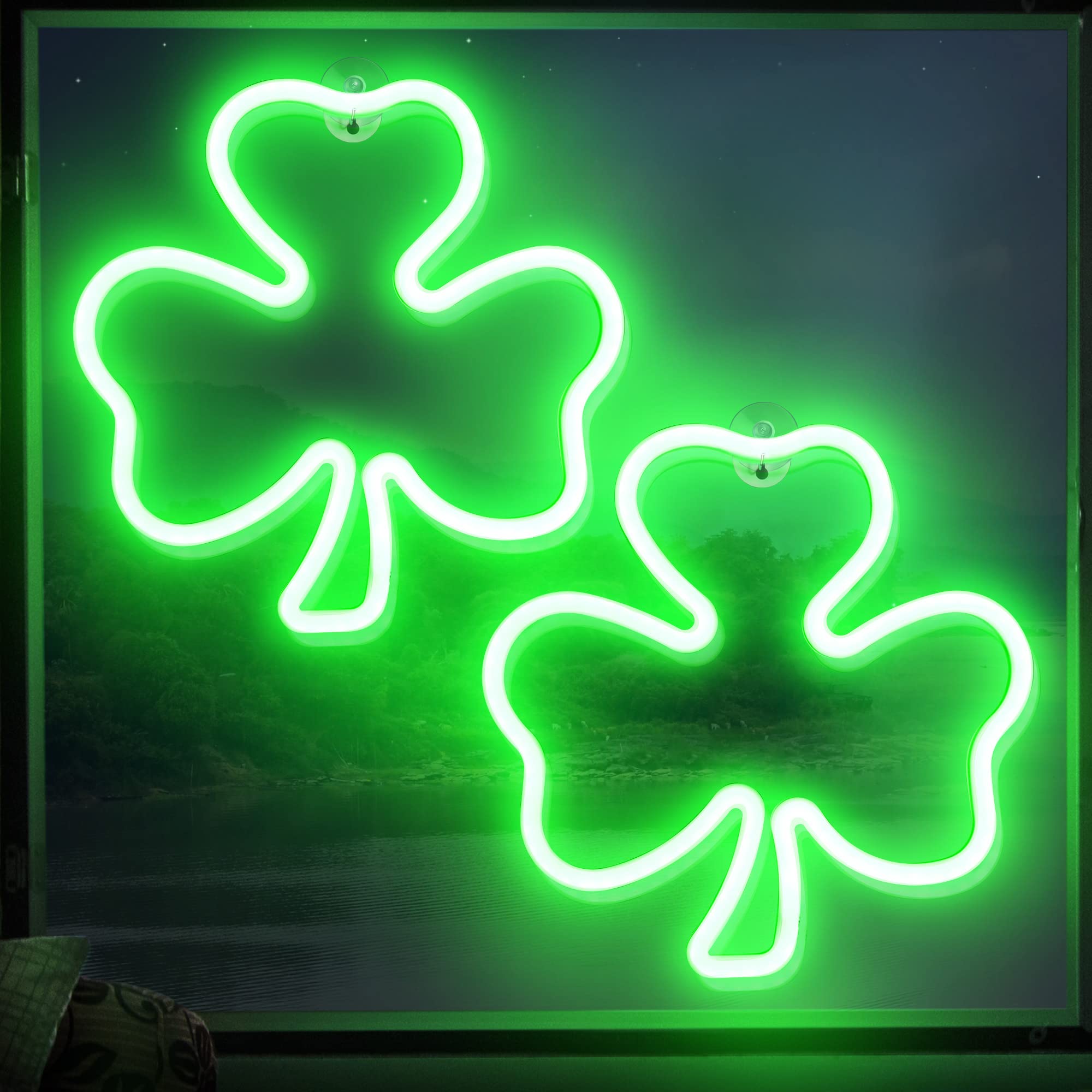 Photo 1 of Enhon 2 Pack 11.5 Inch St Patricks Day Decoration Lights, LED Clover Window Lights USB Green Irish Shamrock Neon Tube Signs for Window Wall Bedroom Indoor Outdoor in St Patricks Day Birthday