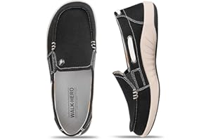 WALK·HERO COMFORT AND SUPPORT Womens Slip On Shoes - Casual Boat Loafers Shoes for Women with Arch Support - Plantar Fasciitis Canvas Sneakers for Daily Walking