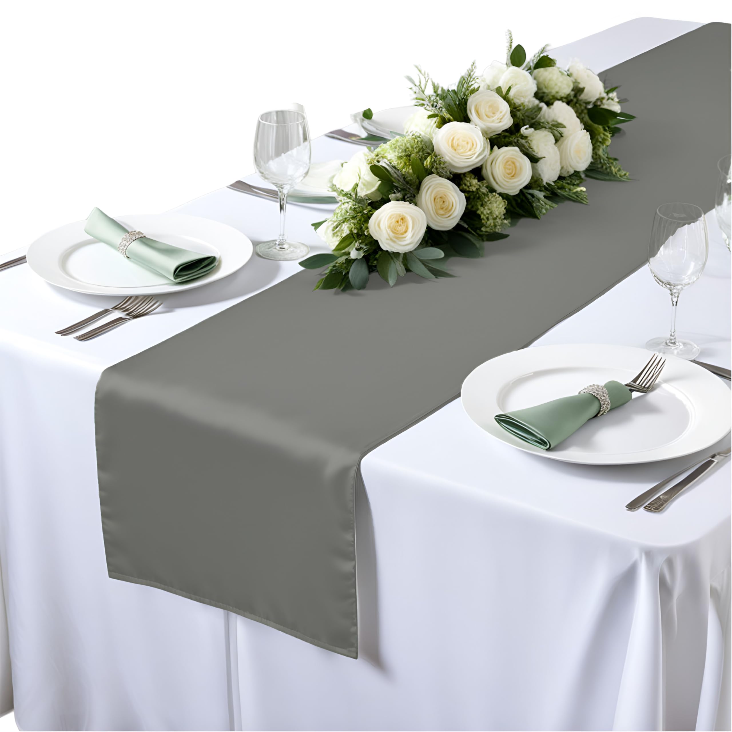 Elegant Event Essentials - Polyester Table Runner - For Spring Party, Wedding, Reception, Banquet, Home Dining Space Christmas Decoration (Silver Light Grey, 12 Inch X 108 Inch)