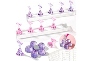 HAOZHER 2 Nail Stand for Press Ons, Fake Nail Holder for Painting Nails, Upgrade Solid Acrylic Nail Stands Nail Magnets for Nail Art Design, Flower Nail Holder for Nail Practice Display Supplies W/ Glue Tips
