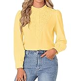 Rooscier Women's Lace Mock Long Sleeve Button Down Elegant Blouse Shirt Top Fall Clothes
