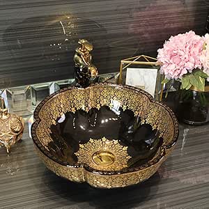 RTTGOR Baño de flores Lavabo sobre encimera de cerámica Armario Lavabo