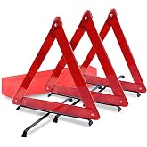DSV Standard Warning Triangles, Reflective Triangles with Reinforced Cross Base and Carrying Case, Safety Triangles, 3-Pack
