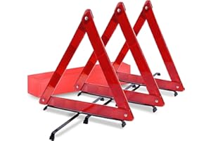DSV Standard Warning Triangles, Reflective Triangles with Reinforced Cross Base and Carrying Case, Safety Triangles, 3-Pack