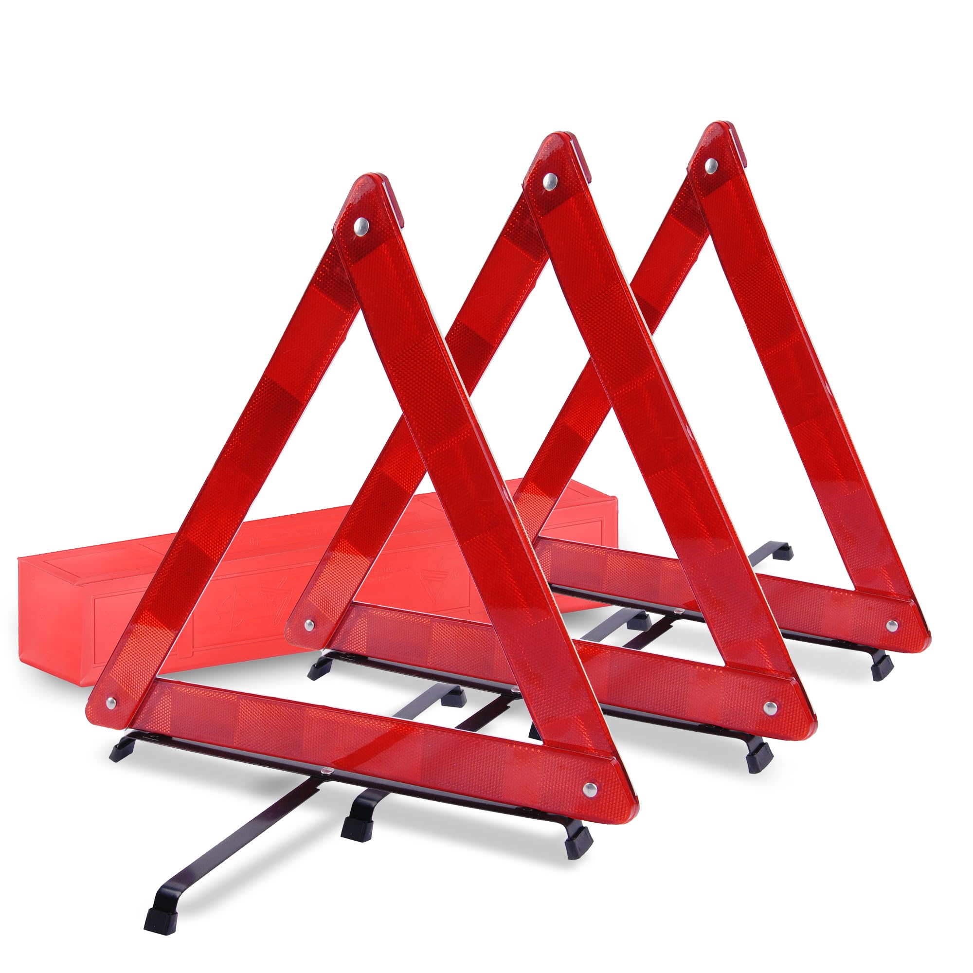 Photo 1 of DSV Standard Warning Triangles, Reflective Triangles with Reinforced Cross Base and Carrying Case, Safety Triangles, 3-Pack