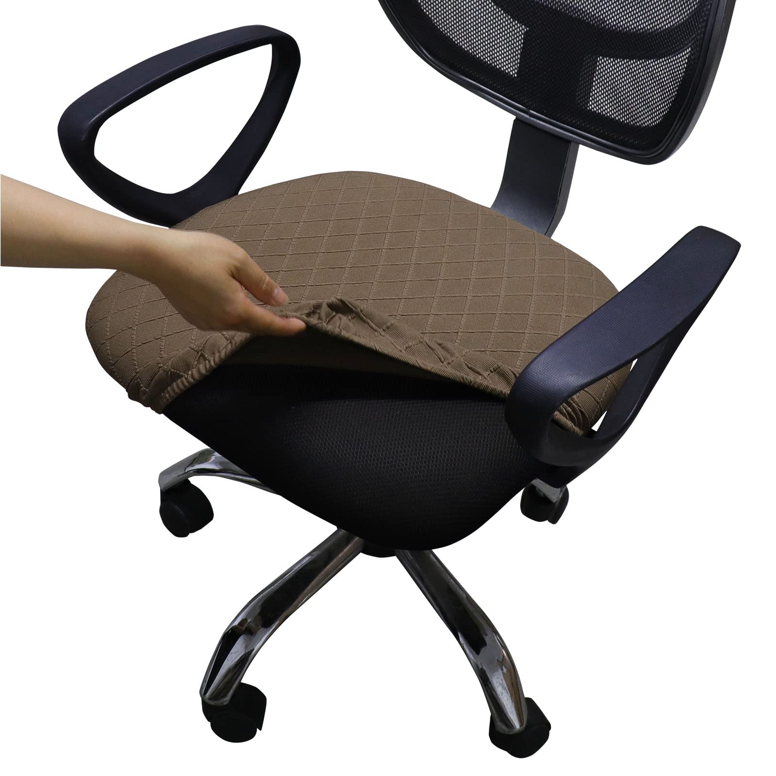 Photo 1 of Melaluxe Stretch Jacquard Office Chair Cover, Removable Washable Desk Chair Cover Rotating Chair Seat Slipcover, Brown
