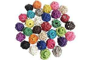 Benvo Rattan Balls 32 Pack 1.2 inch Wicker Ball Birds Quaker Parrot Parakeet Chewing Pet Bite Ball for Budgies Conures Hamsters Ball Orbs Crafts DIY Accessories Vase Fillers (Multi-colored)