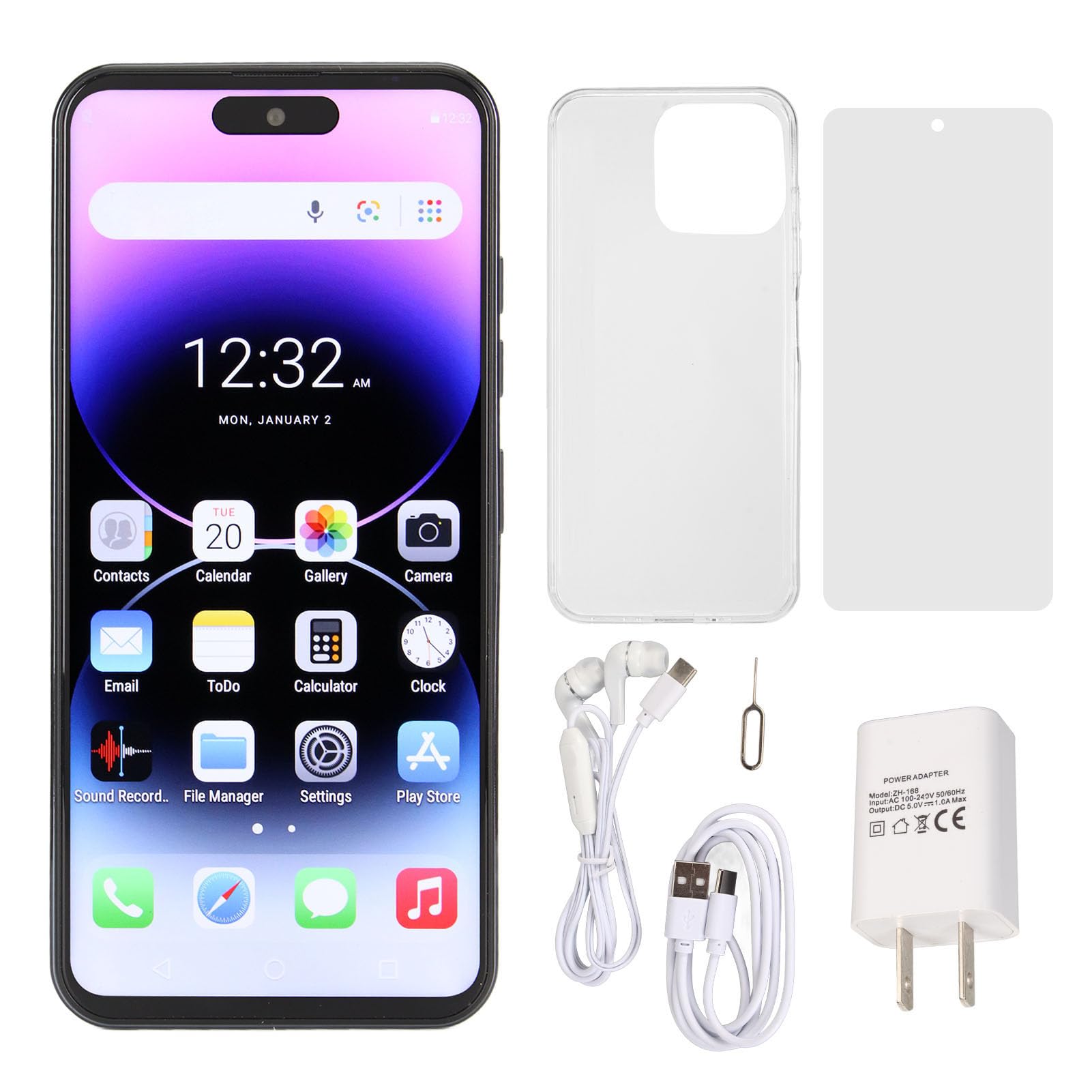 I14pro Max Unlocked Cell Phone, HD 6.6 Inch Full Screen Ultra Thin Phone for Android, 8GB RAM 256GB ROM, 8MP 24MP Dual Camera, 2.4G 5G Wifi Dual Card Cell Phone (Black)