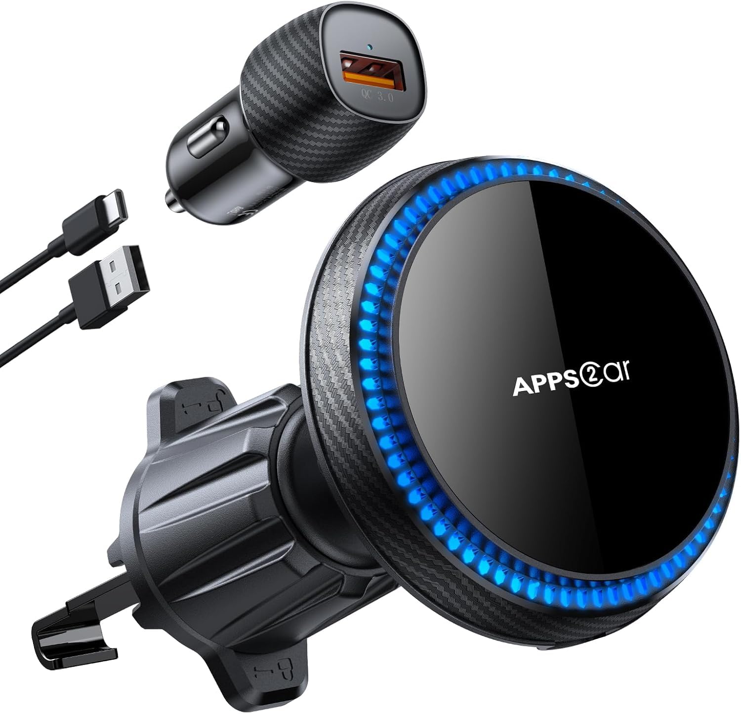 APPS2Car for Magsafe Car Charger,Car Phone Holder Wireless Charger, Magnetic Phone Mount for Air Vent, 360°Rotation, 15W Adpter Fast Charging for Smartphone Compatible for iPhone 16/15/14/13/12 Series