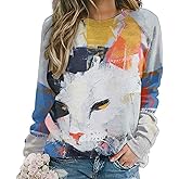 domirica Long Sleeve Sweatshirts Women Fall Cat Print Winter Fashion Funny Warm Dressy Crewneck Casual Cotton Hoodie
