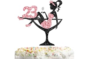 LISIMY Sitting Girl Cake Topper Picks for Girl Lady 23rd Birthday Makeup Spa Theme Party Decoration Supplies 23 Silhouette High Heeled Girl Cake Decor Rose Gold Glitter