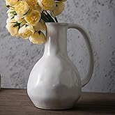 Tanvecle White Ceramic Vase with Big Handles, Modern Farmhouse Decor, Rustic Pottery for Flowers, Decorative Terracotta Centerpiece for Dining Table