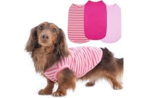 MORVIGIVE 3 Pack Pink Striped Dog T Shirt for Small Dogs,Medium Sleeveless Dachshund Tee for Rainy Weather,Keep Body Heat After Runing,Lightweight Shirt Grass Protection Skin(Pink,M)