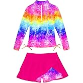 Vogseek 3-12T Girl Swimsuits 2pcs Long Sleeve Swim Rashguard Bathing Suit with Cover-ups Skirt