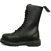 Grinders Herald Unisex Black Leather Ranger Military Steel Toe Cap Boots with 14 Eyelet Lace Up Fastening