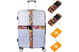 CEPORASK Luggage Straps for Suitcases TSA Approved Personalized Cinch Travel Belt Luggage Tie Carry On Bag Adjustable Nylon Straps with Clips (Colorful)