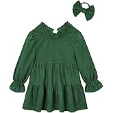 American Trends Toddler Baby Girls Dresses Flare Long Sleeve Casual Boho Dress with Bow for Girls Fall Winter Clothes Outfits