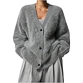 Verdusa Women's Furry Fuzzy Oversized Cardigan Sweaters Button Up Knit Outerwear