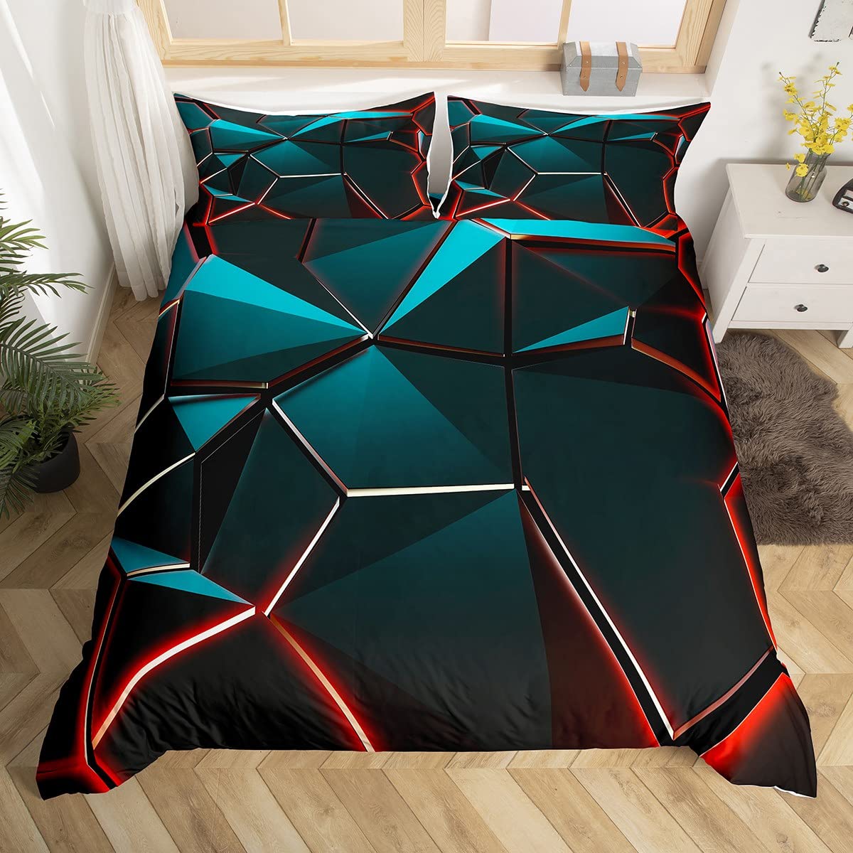 Stereoscopic Honeycomb Bedding Set Hexagon Comforter Cover for Kids Boys Girls Beehive Pattern Duvet Cover Geometric Honeycomb Bedspread Cover Simplistic Room Decor Quilt Cover Single Boys โ image 1