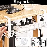 CYEER 2PCS White Under Desk Cable Management Tray No Drill Clamp Mount Metal view 6